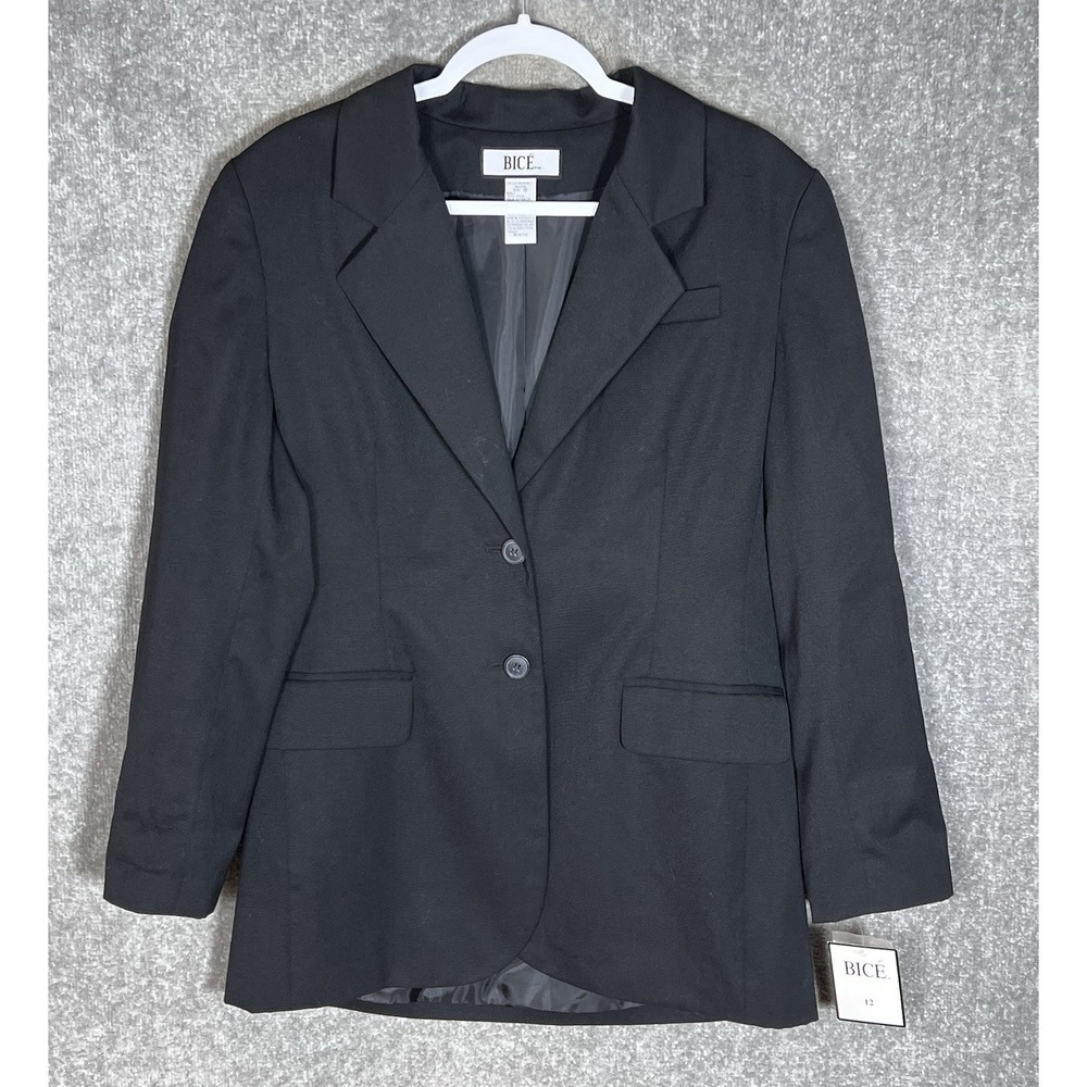 Bice Wool Two Button Blazer Womens Sz 12 Black Lined Career Office Preppy New